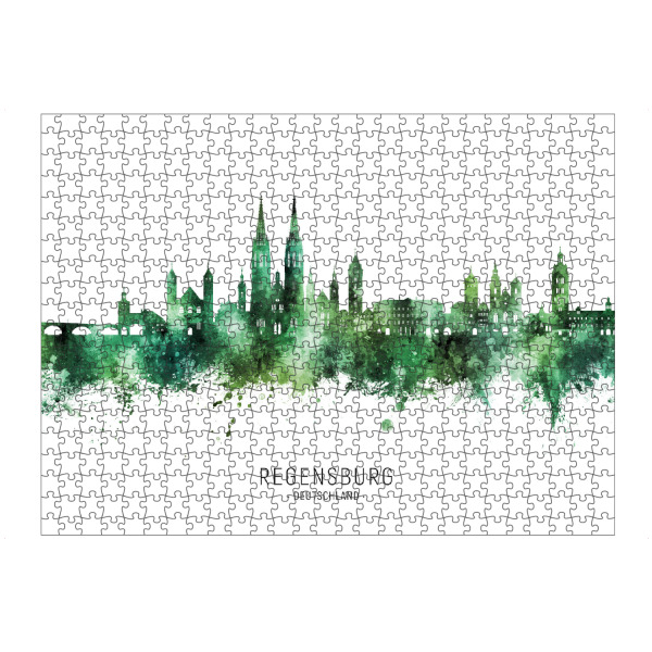 Puzzle Ravensburger "Regensburg Skyline Green Name" artboxONE - Städte - Regensburg,Deutschland,Skyline,Stadtbild,Stattbild,Aquarell,Malerei