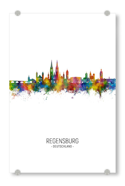 Acrylglasbild "Regensburg Skyline -Porträt" artboxONE - Städte - Regensburg,Deutschland,Skyline,Stadtbild,Stattbild,Aquarell,Malerei