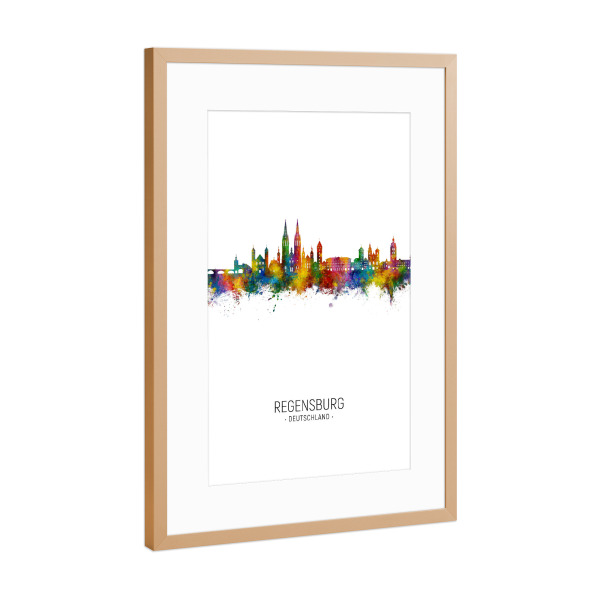 Poster mit Rahmen Kupfer "Regensburg Skyline -Porträt" artboxONE - Städte - Regensburg,Deutschland,Skyline,Stadtbild,Stattbild,Aquarell,Malerei