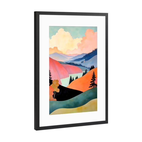 Poster mit Rahmen Schwarz (Metallic) "Romantik der Hügel" artboxONE - Natur