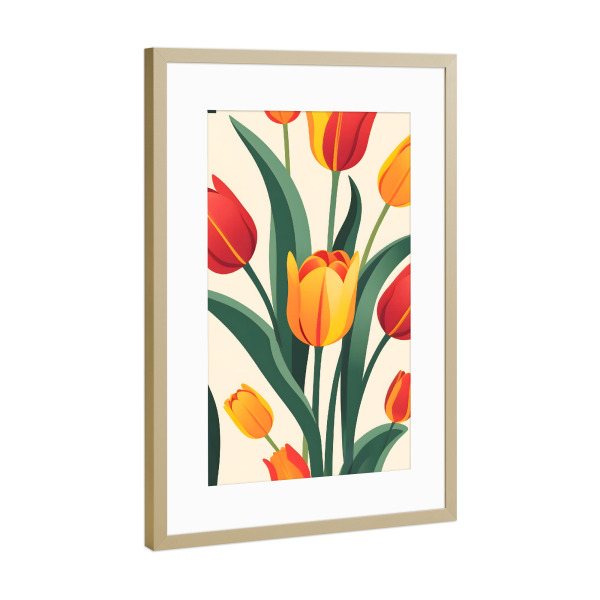 Poster mit Rahmen Gold "Fettdrucke Tulpe -Illustration" artboxONE - Floral