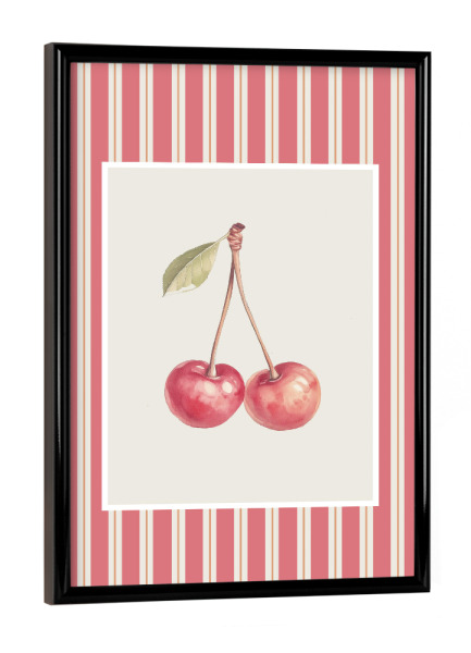 Poster mit schwarzem Rahmen "Cherry in red stripe frame" artboxONE - Essen & Trinken,Essen & Trinken / Obst & Gemüse