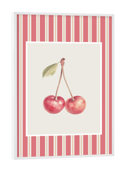 Poster mit weißem Rahmen "Cherry in red stripe frame" artboxONE - Essen & Trinken,Essen & Trinken / Obst & Gemüse