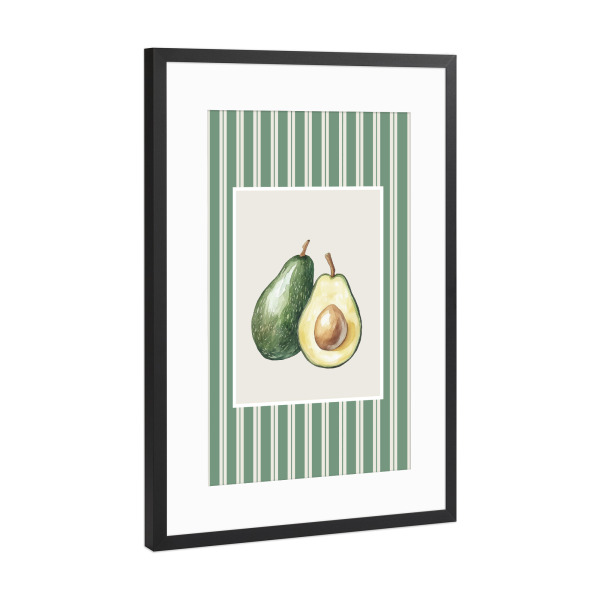Poster mit Rahmen Schwarz (Metallic) "Avocado im grünen Streifenrahmen" artboxONE - Natur,Essen & Trinken,Essen & Trinken / Obst & Gemüse