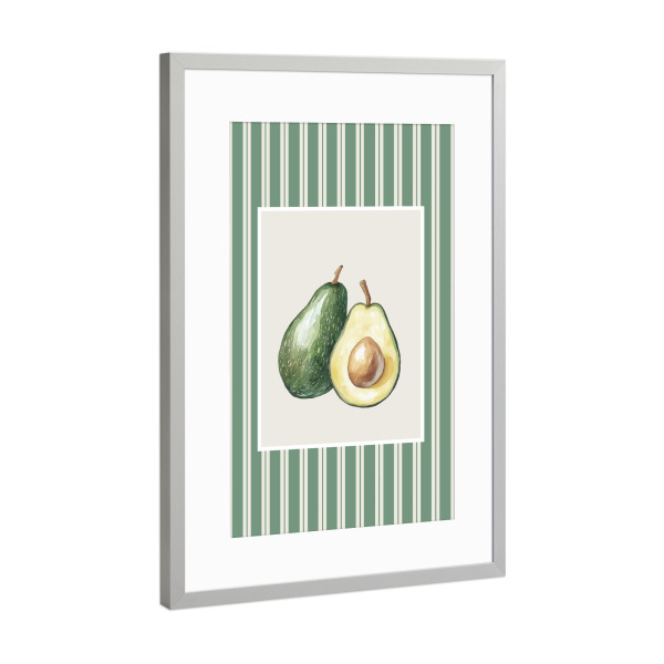 Poster mit Rahmen Silber "Avocado im grünen Streifenrahmen" artboxONE - Natur,Essen & Trinken,Essen & Trinken / Obst & Gemüse