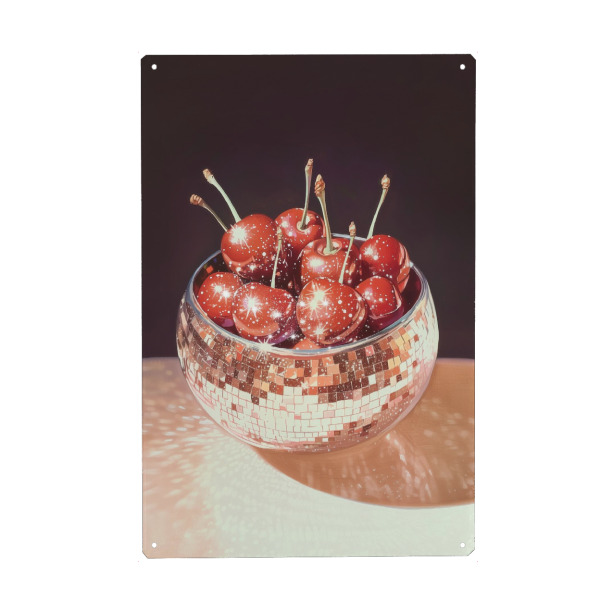 Metall Poster "Kirschen Disco Bowl" artboxONE - Essen & Trinken,Abstrakt,Geometrie,Fashion,Essen & Trinken / Obst & Gemüse
