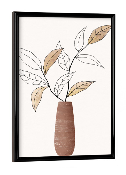 Poster mit schwarzem Rahmen "Blätterzweig in warmen Erdtönen" artboxONE - Floral