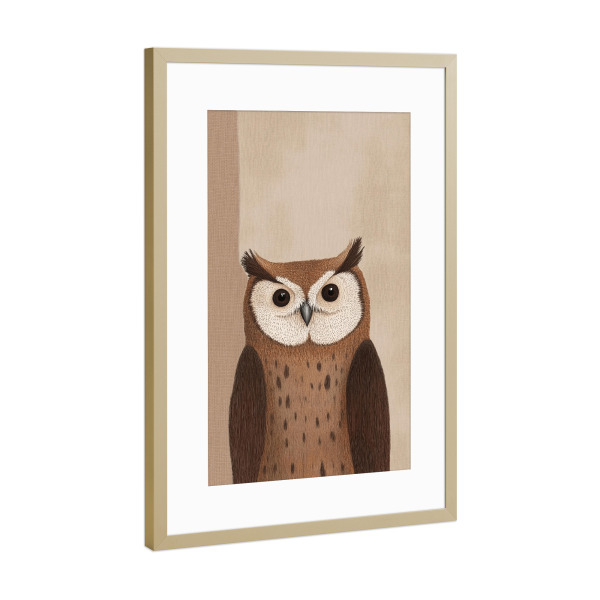 Poster mit Rahmen Gold "Süße Braune Eule" artboxONE - Natur,Für Kinder,Tiere