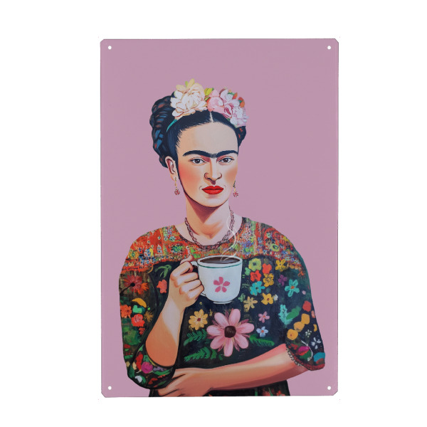 Holzbild "Frida Kahlo Kaffee Liebe" artboxONE - Floral,Essen & Trinken,Menschen