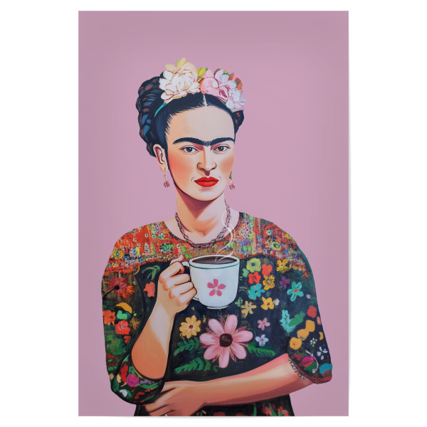 Poster 30x20 cm "Frida Kahlo Kaffee Liebe" artboxONE - Floral,Essen & Trinken,Menschen