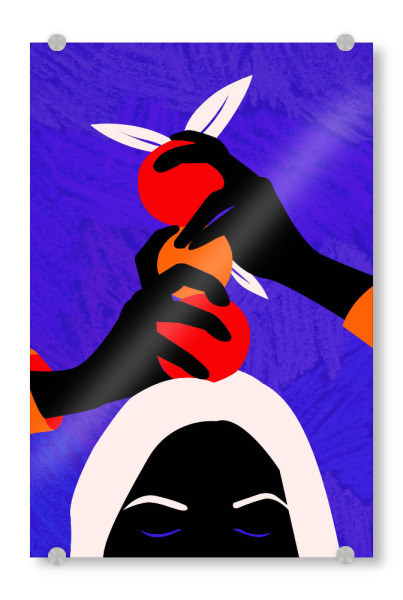 Acrylglasbild "Hände an Orange" artboxONE - Abstrakt,Essen & Trinken / Obst & Gemüse