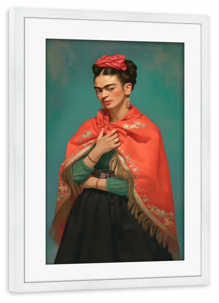 Poster mit Rahmen weiß "Frida Kunst und Tradition" artboxONE - Floral,Menschen,Fashion