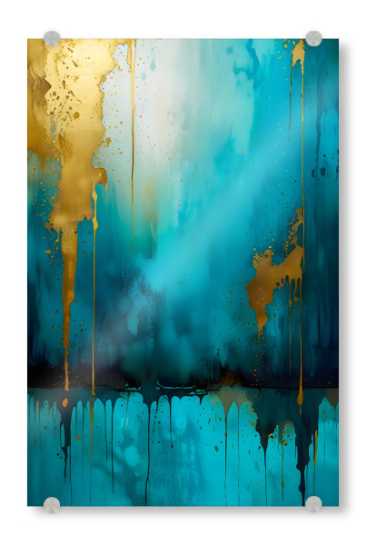 Acrylglasbild "Tropfen Luxus" artboxONE - Abstrakt - Zusammenfassung,Gold,Teal,Aquarell,Luxus,Modern,Flüssig,Zeitgemäß,Elegant,Türkis,Goldakzente