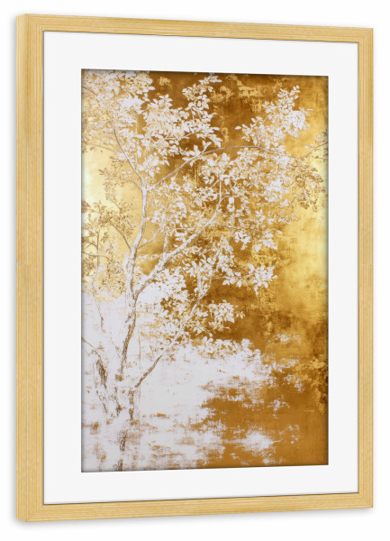 Poster mit Rahmen kiefer "Weißer und goldener Baum a" artboxONE - Natur - Baum,Natur,Gold,Wald,Blätter