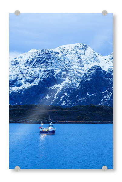 Acrylglasbild "Berge, Boot und Felsen" artboxONE - Natur,Reise,Reise / Strand und Meer,Reise / Länder