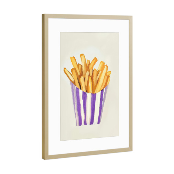 Poster mit Rahmen Gold "French fries mit lila Charme" artboxONE - Natur,Essen & Trinken,Geometrie