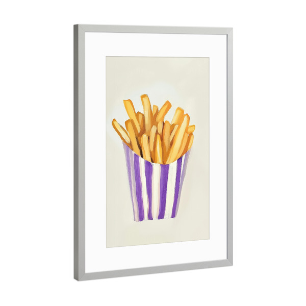 Poster mit Rahmen Silber "French fries mit lila Charme" artboxONE - Natur,Essen & Trinken,Geometrie