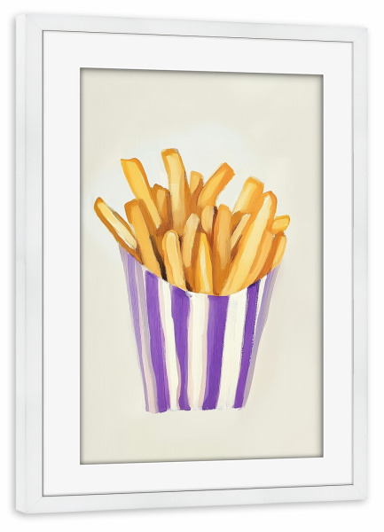 Poster mit Rahmen weiß "French fries mit lila Charme" artboxONE - Natur,Essen & Trinken,Geometrie