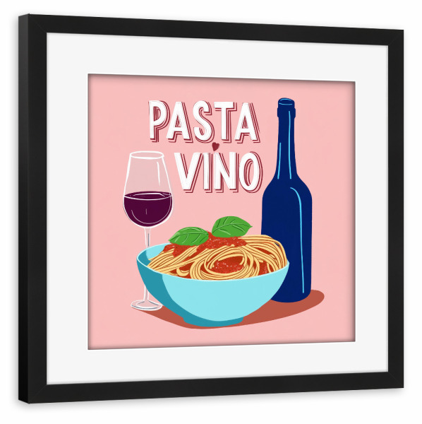 Poster mit Rahmen schwarz "Verliebt in Spagetti & Vino" artboxONE - Typografie,Liebe,Reise / Länder