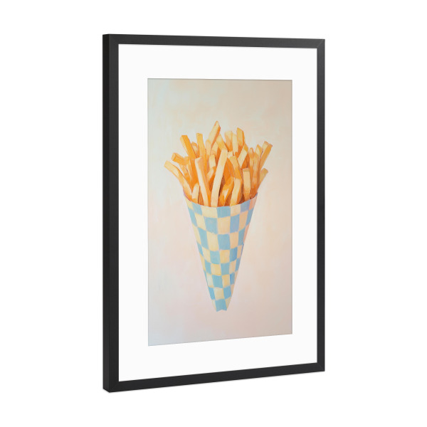 Poster mit Rahmen Schwarz (Metallic) "Karomuster Liebt Pommes" artboxONE - Natur,Essen & Trinken,Geometrie