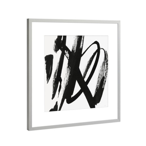 Poster mit Rahmen Silber "Einfachheit erforscht" artboxONE - Abstrakt,Schwarzweiß - Pinselstriche,Abstrakt,Minimalistisch,Schwarzweiß