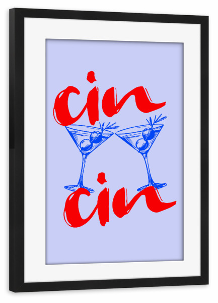 Poster mit Rahmen schwarz "Cin Cin rot blau" artboxONE - Reise,Essen & Trinken / Alkohol