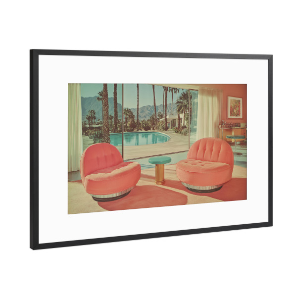Poster mit Rahmen Schwarz (Metallic) "Palm Springs, Retro Sessel" artboxONE - Natur,Architektur,Reise / Länder