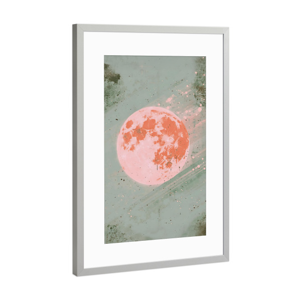 Poster mit Rahmen Silber "Frühlingsmond" artboxONE - Abstrakt - Frühling,Mond,Planet,Universum,Galaxie,Pink,Blaugrün,Roh,Beton