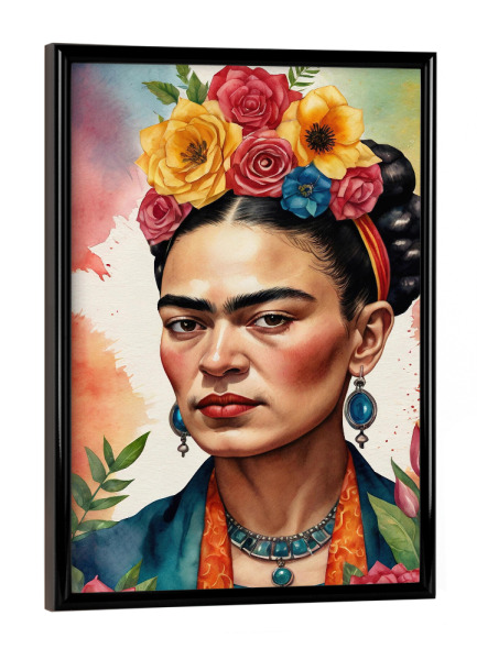 Poster mit schwarzem Rahmen "Frida Kahlo x" artboxONE - Abstrakt,Fashion - Frida kahlo,Illustration,Aquarell,Farbenfroh,Frau,Mexikaner