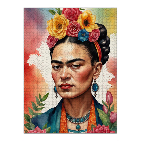 Puzzle Ravensburger "Frida Kahlo x" artboxONE - Abstrakt,Fashion - Frida kahlo,Illustration,Aquarell,Farbenfroh,Frau,Mexikaner - Bild frida kahlo