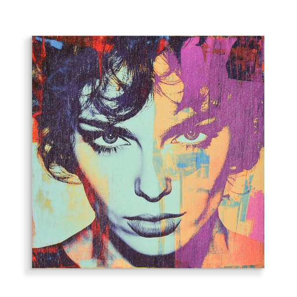 Holzbild "ROCKSTAR BUNT" artboxONE - Menschen,Musik,Fashion - Musik,Lila,Gruen,Frau,Schwarz,Popart,Portrait