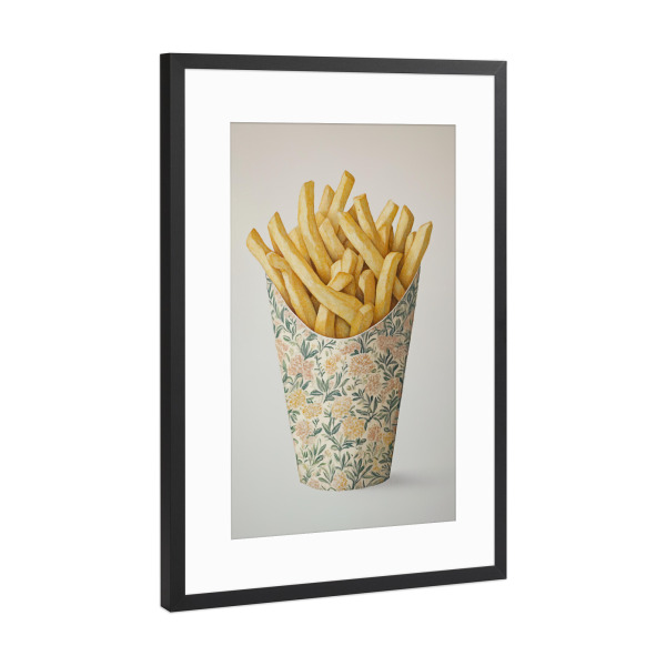 Poster mit Rahmen Schwarz (Metallic) "Pommes mit Blumen Charme" artboxONE - Natur,Floral,Essen & Trinken