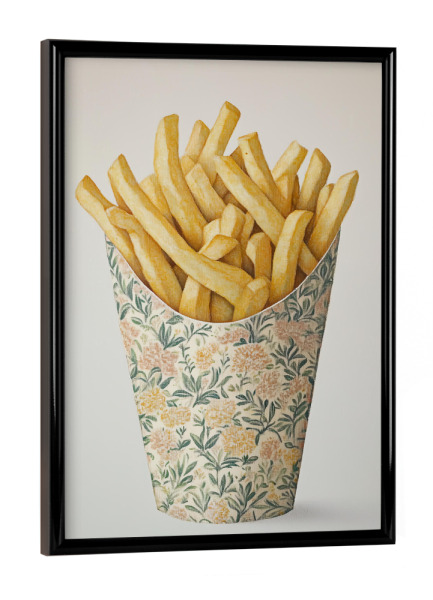 Poster mit schwarzem Rahmen "Pommes mit Blumen Charme" artboxONE - Natur,Floral,Essen & Trinken