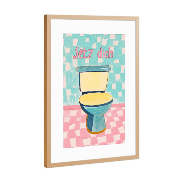 Poster mit Rahmen Kupfer "WC, Setz dich" artboxONE - Typografie,Geometrie,Lustig