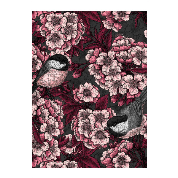 Puzzle Ravensburger "Blossom and chickadee birds" artboxONE - Natur,Floral,Tiere
