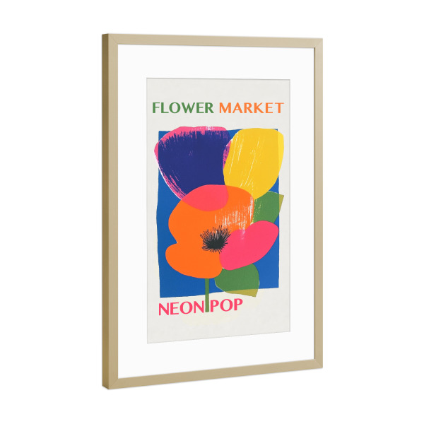 Poster mit Rahmen Gold "Flower Market Neon Pop" artboxONE - Typografie,Natur,Floral