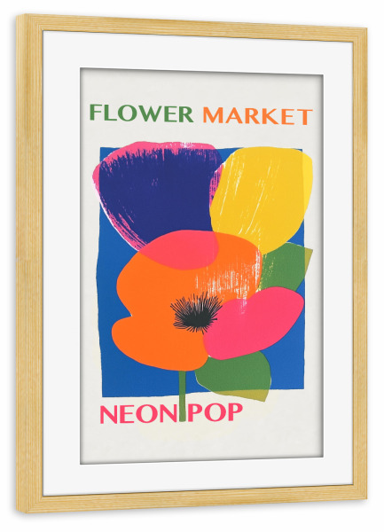 Poster mit Rahmen kiefer "Flower Market Neon Pop" artboxONE - Typografie,Natur,Floral