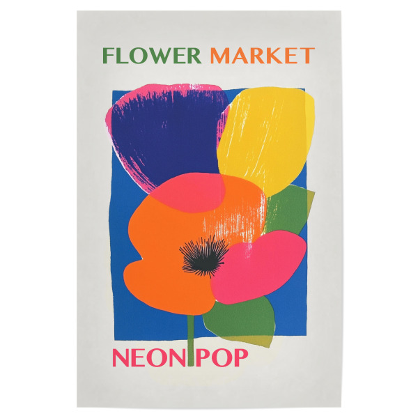 Poster 30x20 cm "Flower Market Neon Pop" artboxONE - Typografie,Natur,Floral