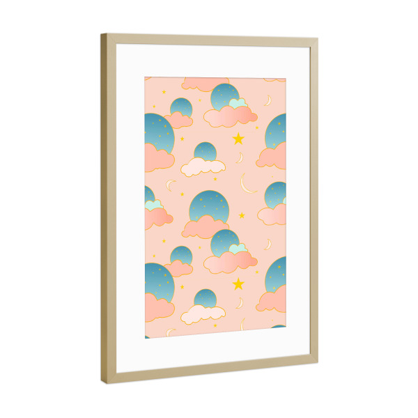 Poster mit Rahmen Gold "Wolke neun Stimmung" artboxONE - Comic