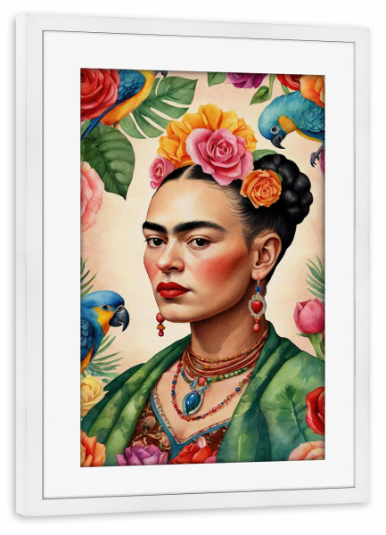 Poster mit Rahmen weiß "Frida Kahlo Zg" artboxONE - Floral,Tiere,Menschen