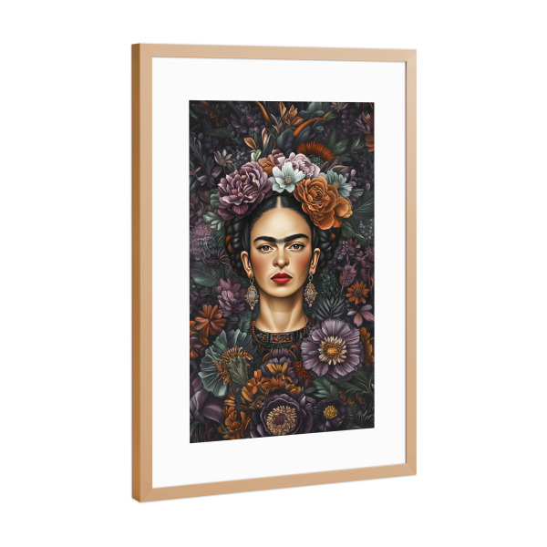 Poster mit Rahmen Kupfer "Frida Kahlo, Blumen Muster" artboxONE - Floral,Menschen,Fashion
