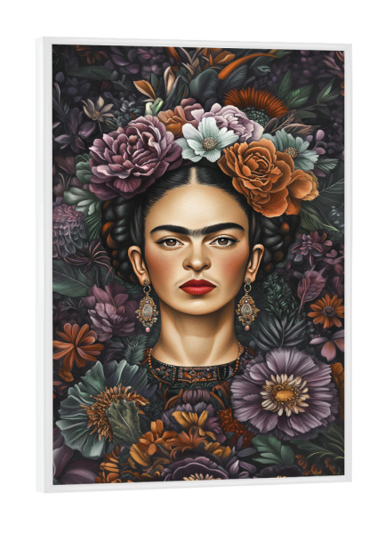 Poster mit weißem Rahmen "Frida Kahlo, Blumen Muster" artboxONE - Floral,Menschen,Fashion