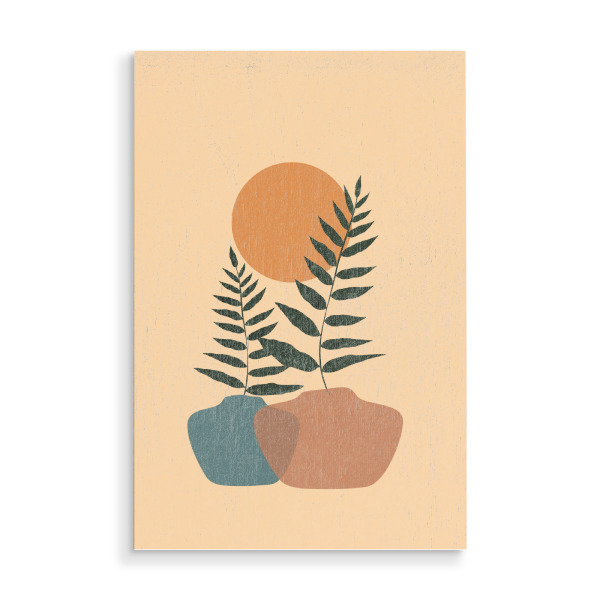 Holzbild "Boho Vasen" artboxONE - Natur,Geometrie - Boho,Harmonie,Vasen,Farn,Sonne,Sonnenuntergang,Erdtöne,Ruhe,Entspannung,Minimalistisch