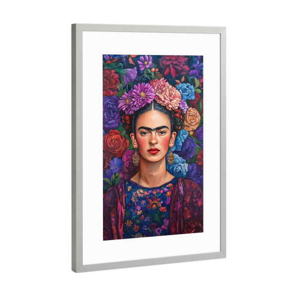 Poster mit Rahmen Silber "Frida Kahlo, Blumen Chic" artboxONE - Floral,Menschen,Fashion