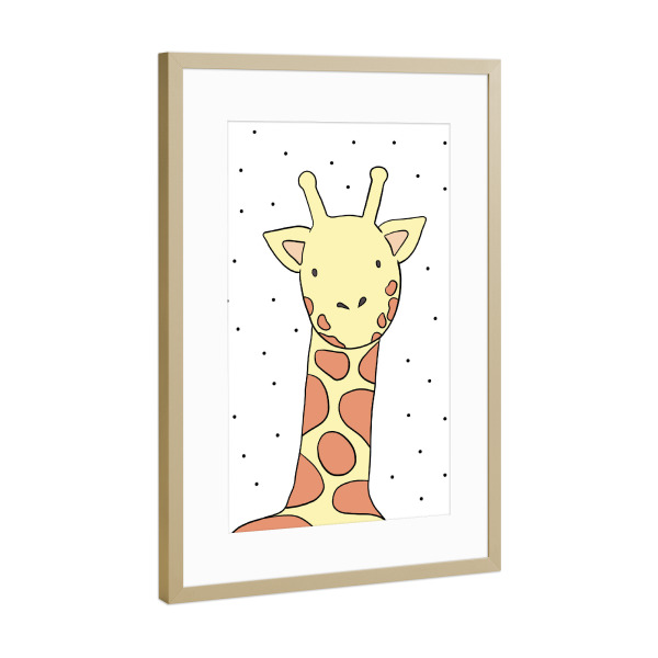Poster mit Rahmen Gold "Giraffe mit Punkten" artboxONE - Natur,Für Kinder,Tiere