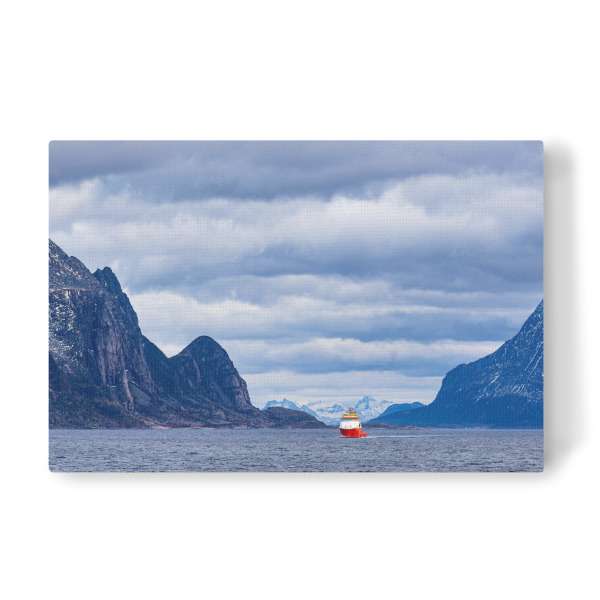 Leinwandbild "Berge, Felsen und Schiff im Winter" artboxONE - Natur,Reise,Reise / Strand und Meer,Reise / Länder