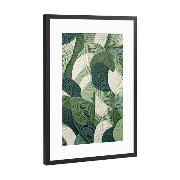Poster mit Rahmen Schwarz (Metallic) "Grüne Blätter Wirbel" artboxONE - Natur,Abstrakt,Geometrie