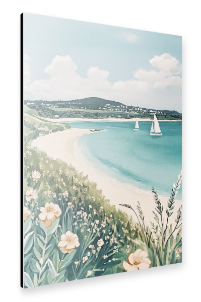 Alu-Dibond "Meer mit Segelbooten und Blumen" 30x20 cm artboxONE