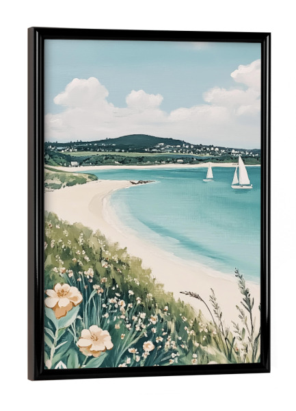 Poster mit schwarzem Rahmen "Meer mit Segelbooten und Blumen" artboxONE - Natur,Reise / Strand und Meer