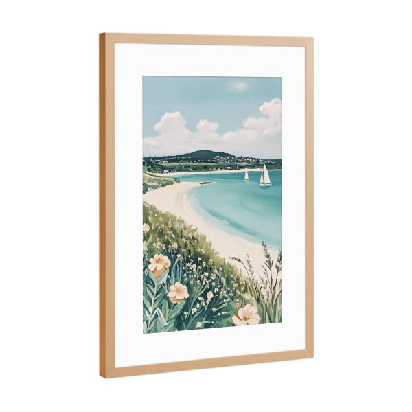 Poster mit Rahmen Kupfer "Meer mit Segelbooten und Blumen" artboxONE - Natur,Reise / Strand und Meer